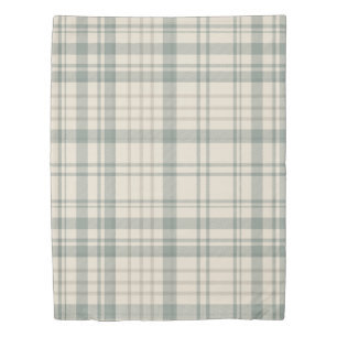 Neutral Green Beige Plaid Duvet Cover