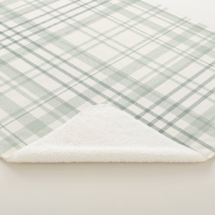 Neutral Green Beige Plaid Sherpa Blanket
