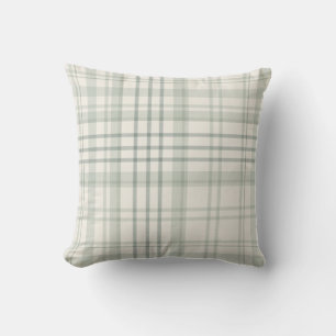 Neutral Green Beige Plaid Throw Pillow