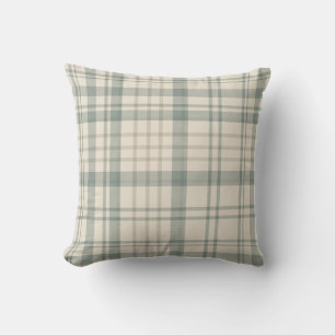Neutral Green Beige Plaid Throw Pillow