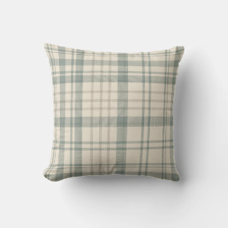 Neutral Green Beige Plaid Throw Pillow