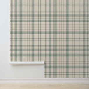 Neutral Green Beige Plaid Wallpaper
