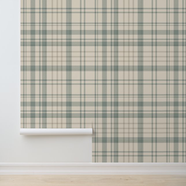 Neutral Green Beige Plaid Wallpaper (Application)