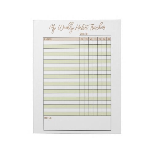 Neutral Green Brown Weekly Habit Tracker Notepad