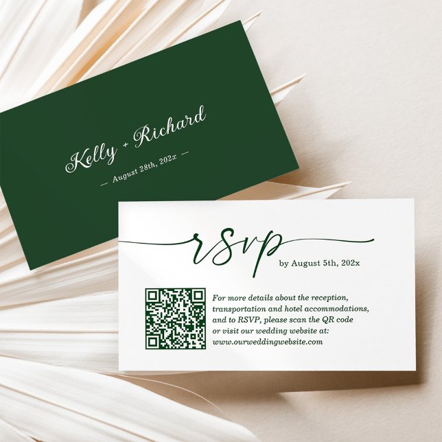 Neutral Green Budget Wedding RSVP Website QR Code Enclosure Card (Creator Uploaded)