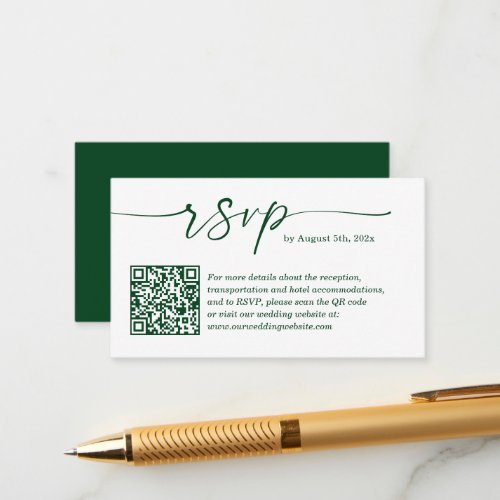 Neutral Green Budget Wedding RSVP Website QR Code Enclosure Card