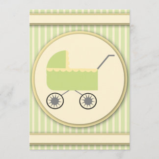 Neutral Green Carriage Baby Shower Invitations