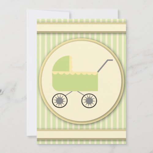 Neutral Green Carriage Baby Shower Invitations