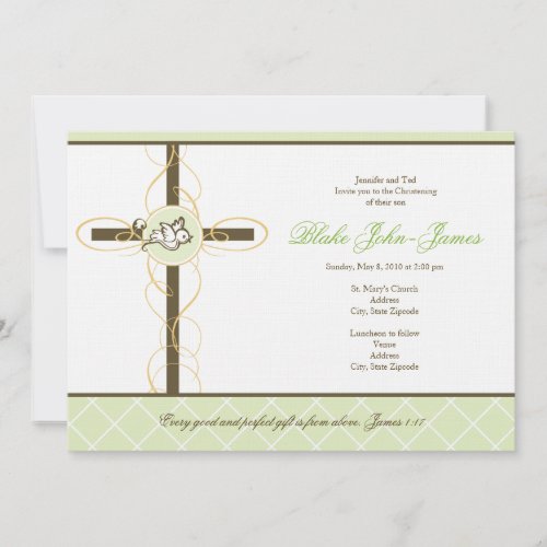 Neutral Green Christening/Baptism Invitation