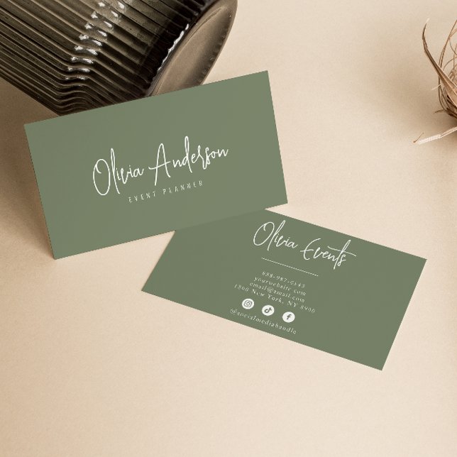 Neutral Green Cream Minimalist Boho Chic Modern Business Card (Creator Uploaded)