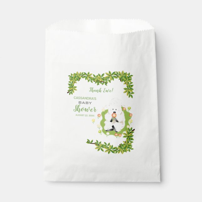 Neutral Green Lamb Baby Shower Favor Bag (Front)