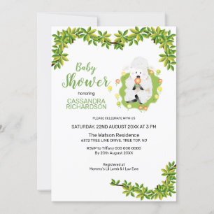 Neutral Green Lamb Baby Shower Invitation