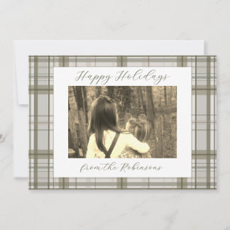 Neutral Green Plaid Holiday Card (Landscape)