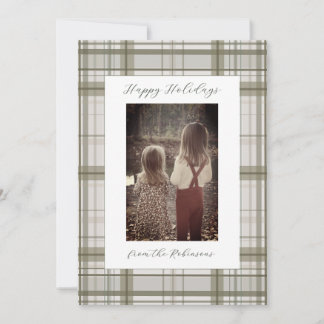 Neutral Green Plaid - Holiday Card (Portrait)