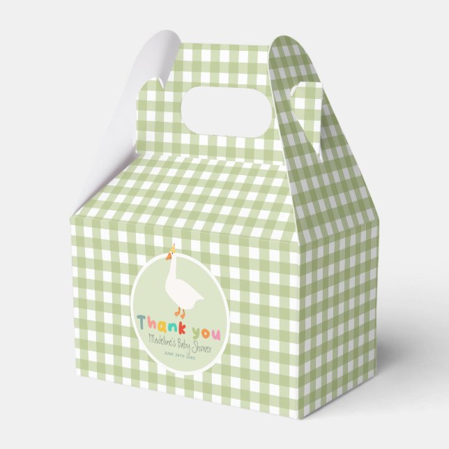 Neutral Green Silly Goose Baby Shower Favor Boxes (Front Side)