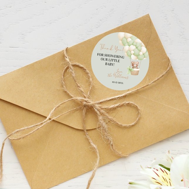 Neutral Green Teddy Bear Oh Baby Balloon Baby Classic Round Sticker (Creator Uploaded)