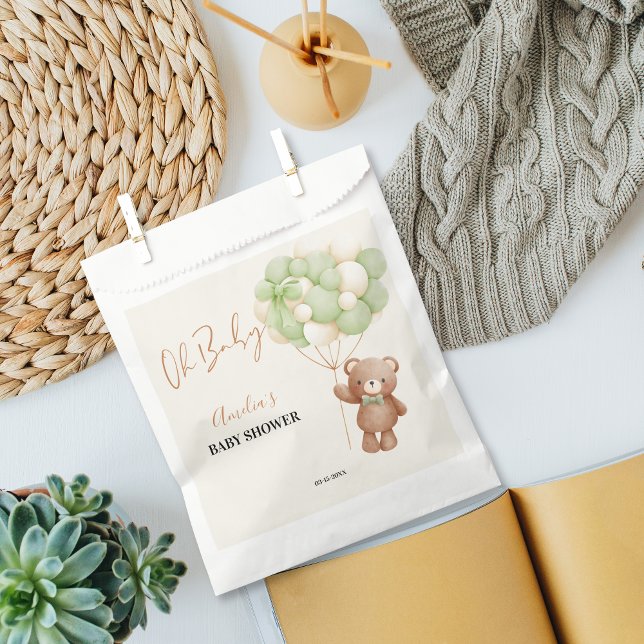 Neutral Green Teddy Bear Oh Baby Balloon Baby Favor Bag (Creator Uploaded)