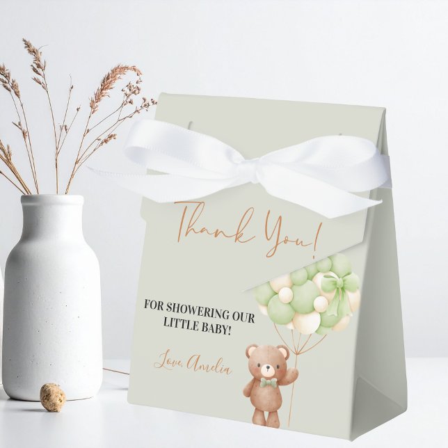 Neutral Green Teddy Bear Oh Baby Balloon Baby Favor Boxes (Creator Uploaded)