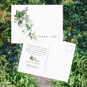 Neutral Greenery Funeral Thank You Postcard