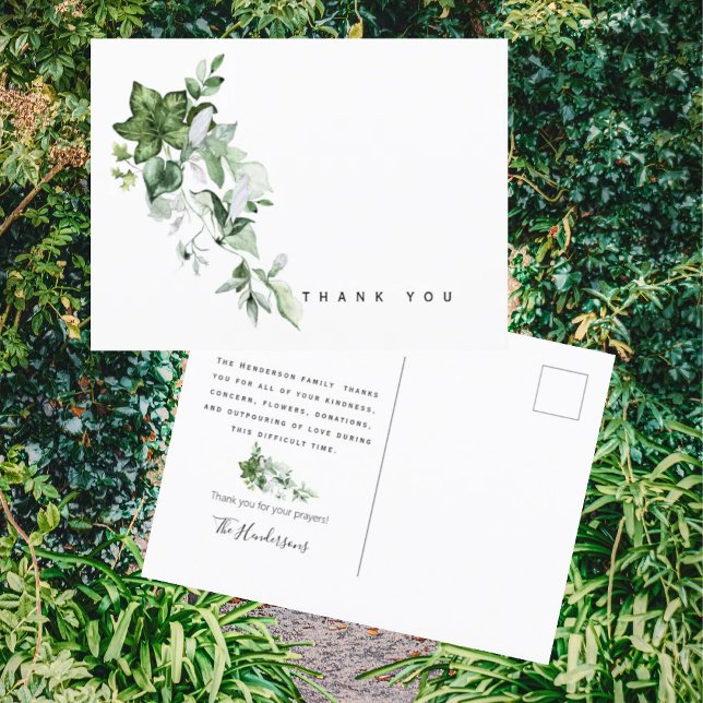 Neutral Greenery Funeral Thank You Postcard (Creator Uploaded)