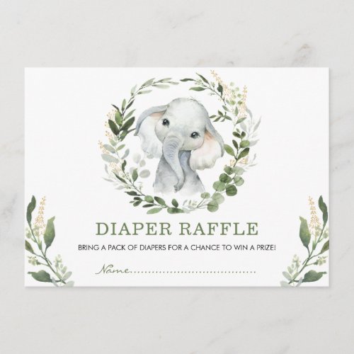 Neutral Greenery Gold Elephant Baby Diaper Raffle Enclosure Card