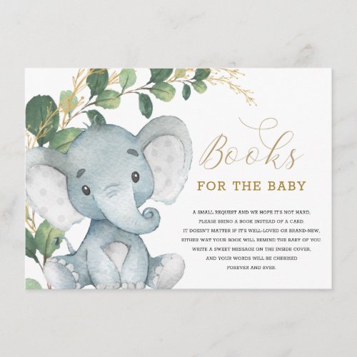 Neutral Greenery Gold Elephant Books for Baby Enclosure Card