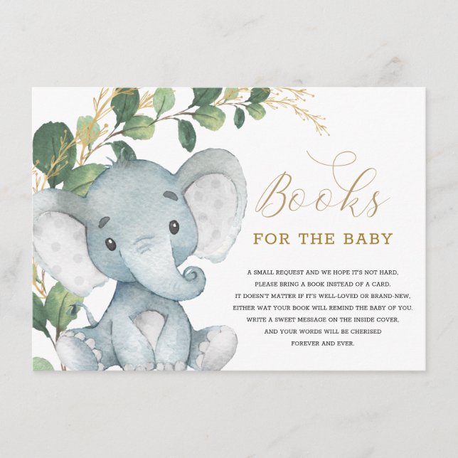 Neutral Greenery Gold Elephant Books for Baby Enclosure Card (Front)