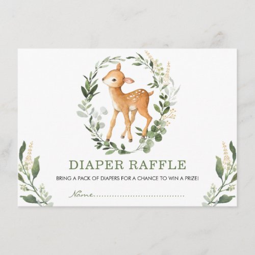 Neutral Greenery Gold Woodland Deer Diaper Raffle Enclosure Card