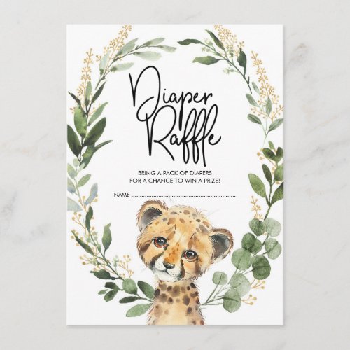 Neutral Greenery Leopard Safari Baby Diaper Raffle Enclosure Card