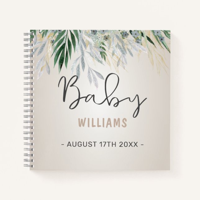 Neutral Greenery Personalized Memory Baby Book (Front)