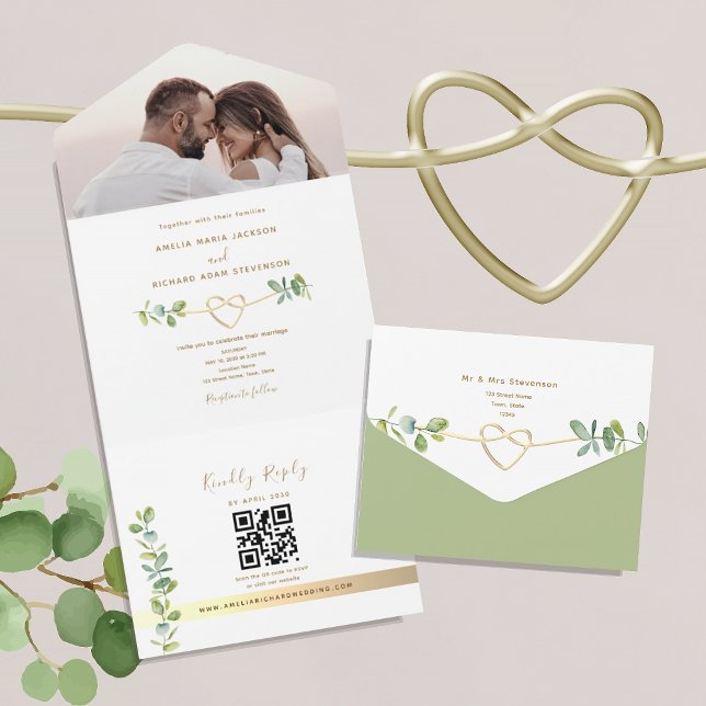 Neutral Greenery Photo Wedding All In One Invitation (Creator Uploaded)