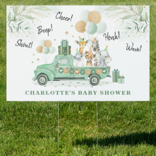 Neutral Greenery Safari Animals Baby Shower Yard Sign