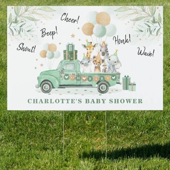 Neutral Greenery Safari Animals Baby Shower Yard Sign (Insitu)