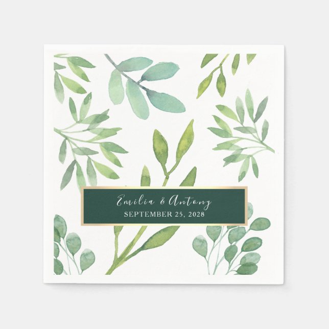 Neutral Greenery Wedding Napkins (Front)