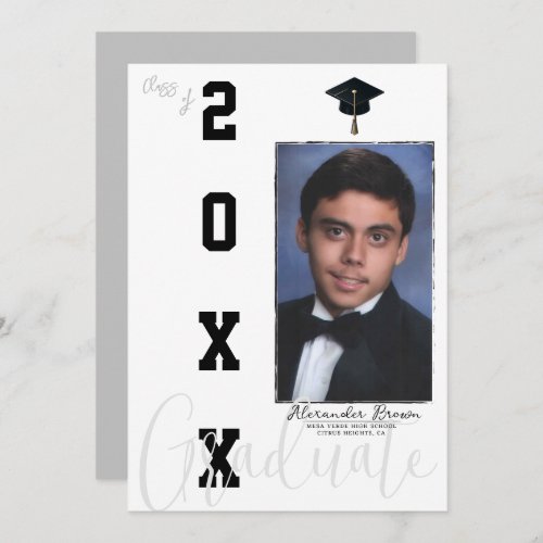 Neutral Grey Black Graduation Photo Announcement  