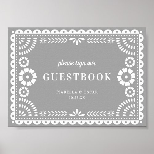 Neutral Grey Papel Picado Wedding Guestbook Sign