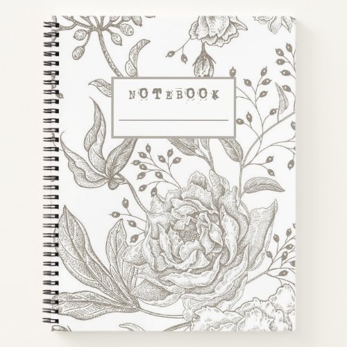 Neutral Grey vintage roses flowers floral  Notebook