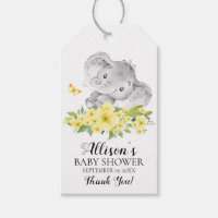 Neutral Happy Elephant Baby Shower Favor Gift Tag