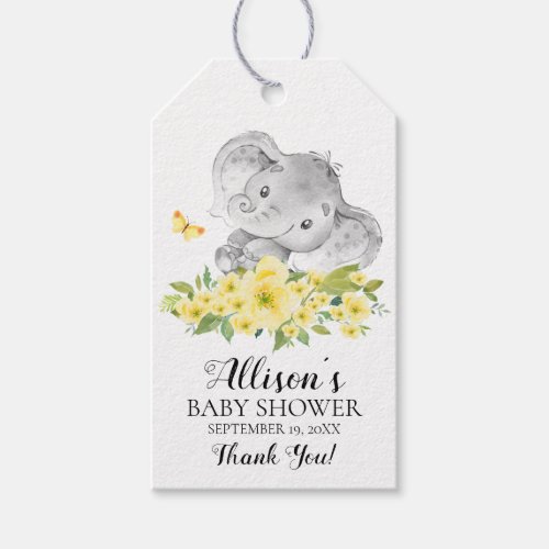 Neutral Happy Elephant Baby Shower Favor Gift Tag