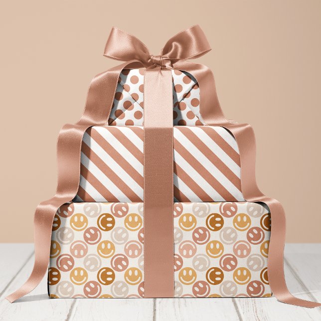 Neutral Happy Face Stripes and Polka Dot Wrapping Paper Sheets (Creator Uploaded)