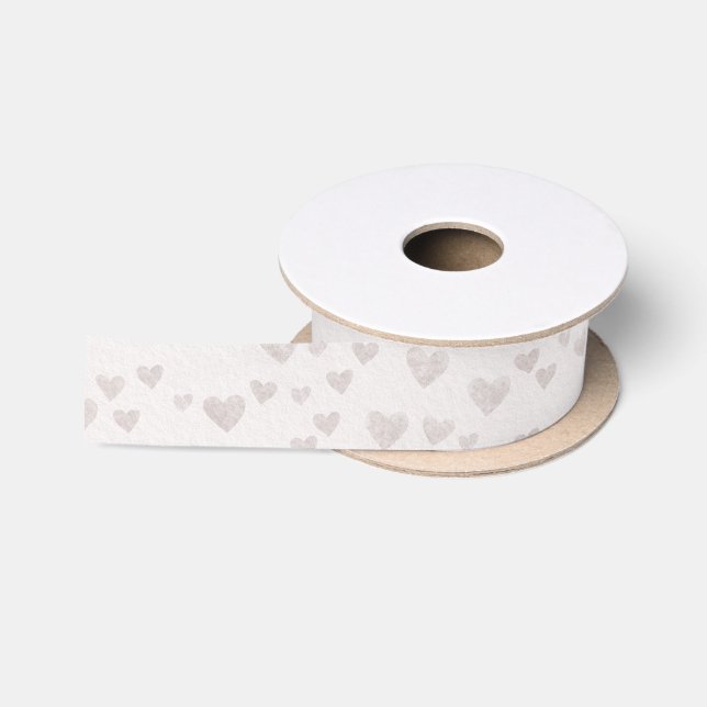 Neutral Heart Pattern Satin Ribbon (Spool)