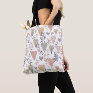 Neutral Heart Pattern Tote   Romantic Everyday Bag