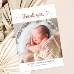 Neutral Heart Script Photo Baby Thank You Card