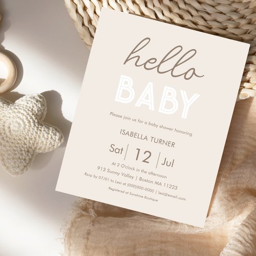 Neutral  Hello Baby  Baby Shower Invitation