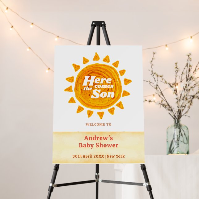 Neutral Here Come Boho Baby Shower welcome Sign  (In Situ (Stand))
