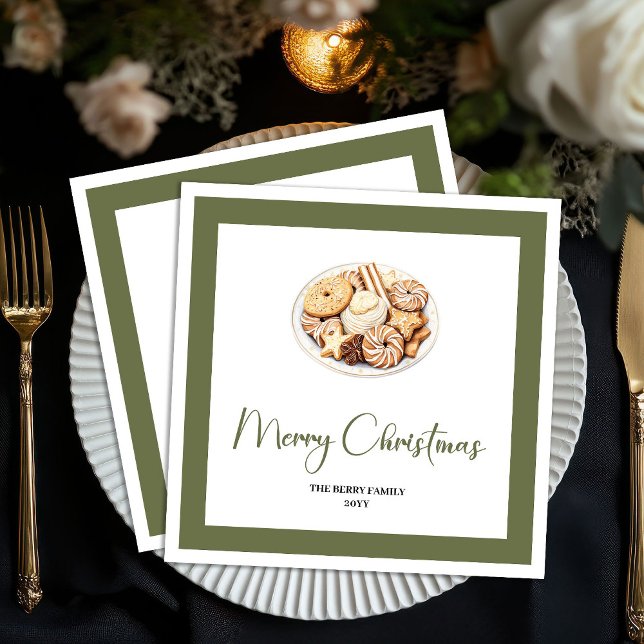 Neutral Holiday Christmas Tree Family Name Napkins (Neutral Holiday Christmas Tree Family Name Napkins)