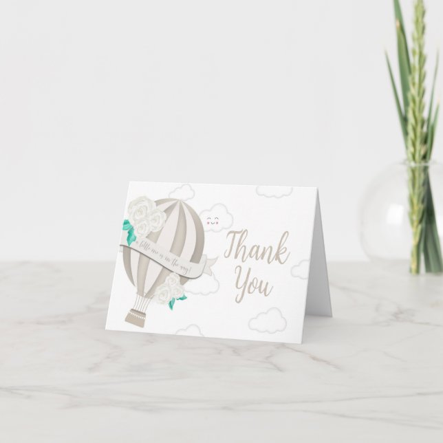 Neutral Hot Air Balloon Baby Shower Thank You Card (Front)