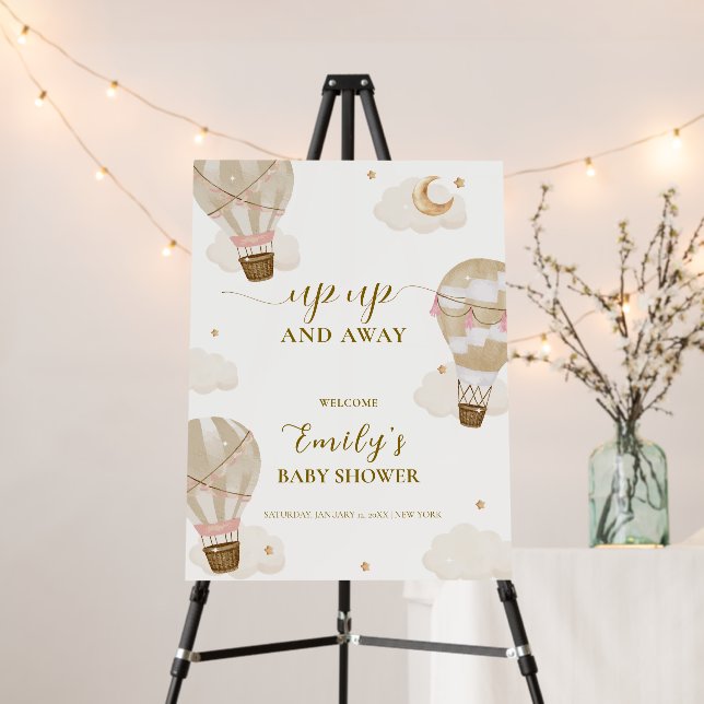 Neutral Hot Air Balloon Baby Shower Welcome Sign (In Situ (Stand))