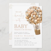Neutral Hot Air Balloon Bear Baby Shower Invite (Front/Back)