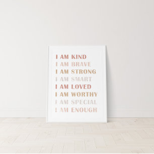Neutral “I Am Kind” Affirmation Poster for Kids